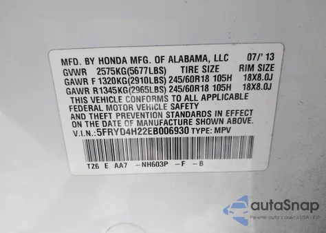 2014 Acura Mdx из США, поврежденный, VIN 5FRYD4H22EB006930